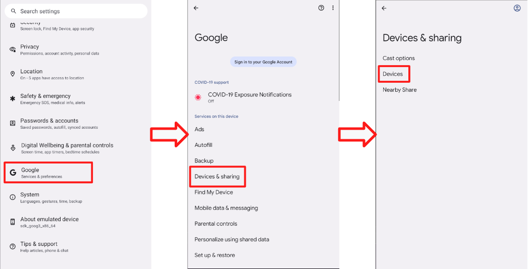 Cette figure montre comment trouver l&#39;option &quot;Inclure les résultats de débogage&quot; pour un appareil connecté donné.