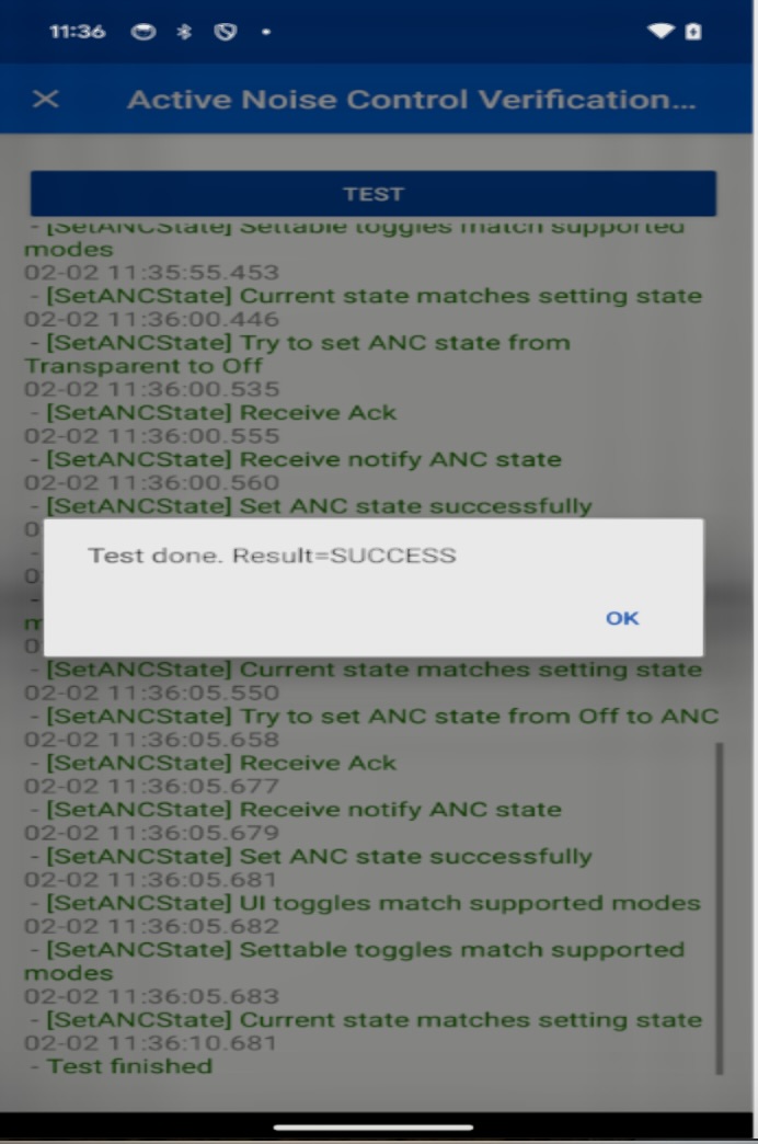 Se muestra una prueba de verificación de ANC correcta.