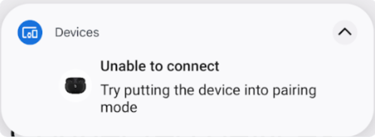 Последующее уведомление об ошибке сопряжения. Subsequent Pairing Failure Notification.