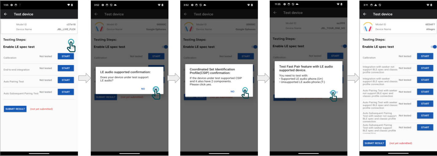 O app pode preencher a lista de testes correta porque os smartphones Pixel são uma configuração conhecida.