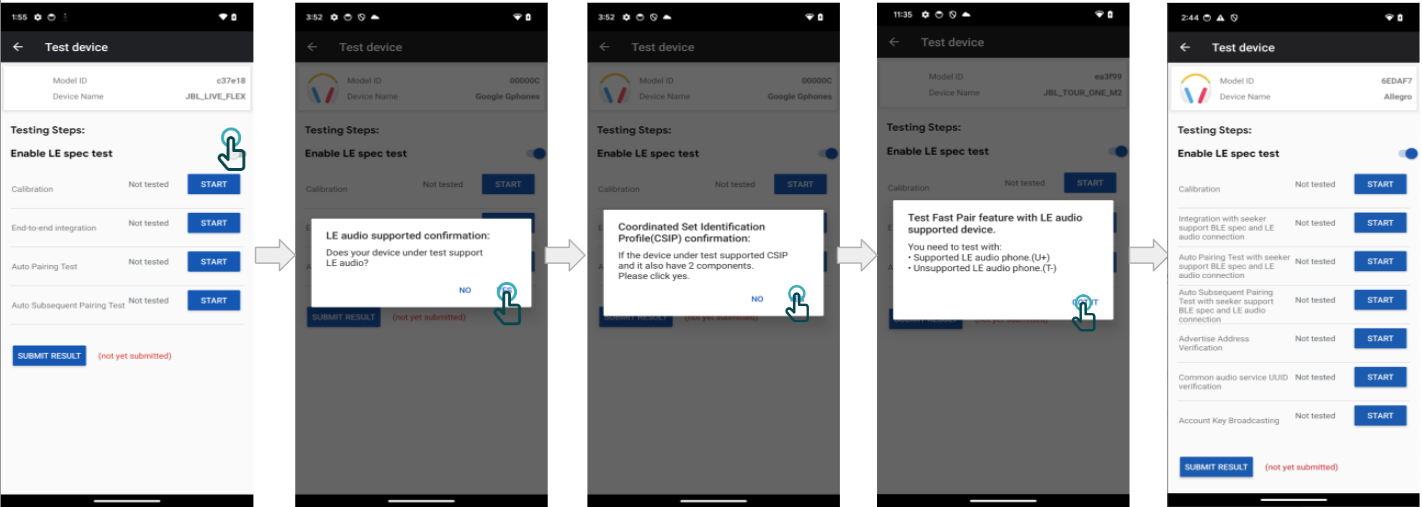 O app pode preencher a lista de testes correta porque os smartphones Pixel são uma configuração conhecida.