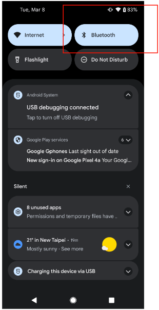 بلوتوث را می توان از روی دکمه روی منوی کشویی فعال و غیرفعال کرد. Bluetooth can be enabled and disabled from the button on the pull-down menu.