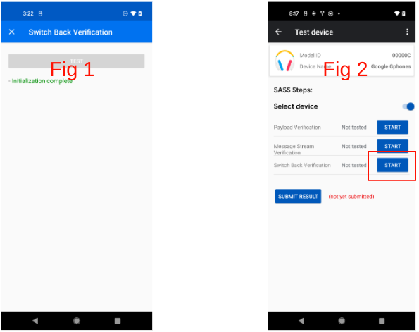 Um teste que ficou preso em "Inicialização concluída" pode ser executado novamente no menu de nível superior.