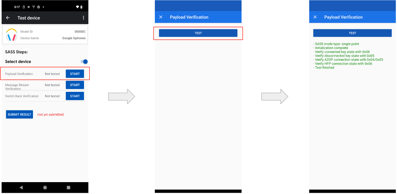 Figure 8: Résultats du test de validation de la charge utile pour un exemple d'appareil.