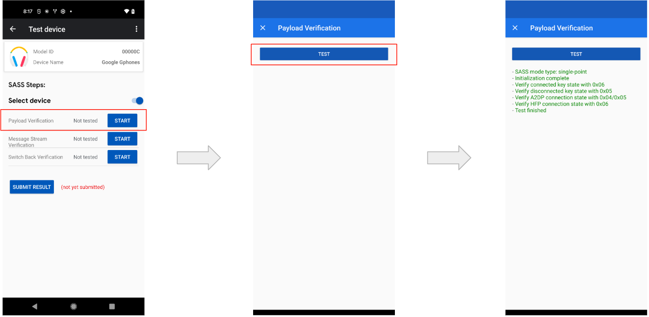 Figura 8: mostra i risultati del test di verifica del payload per un dispositivo di esempio.