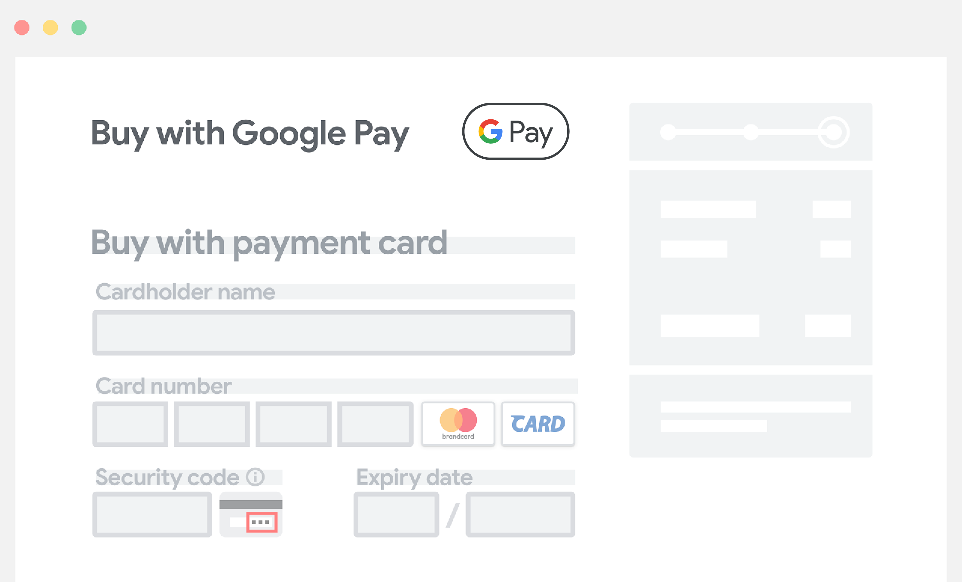 Coloca Google Pay encima de los campos de introducción manual de la información para pagos.