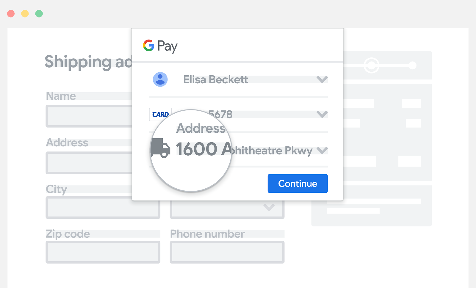 Placez Google Pay au-dessus des champs de saisie manuelle des informations de paiement.