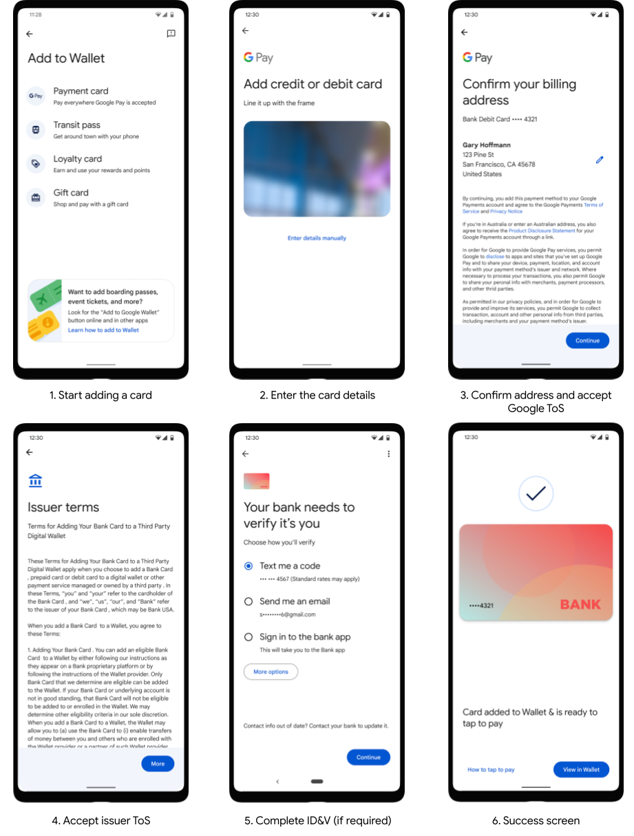 Google Wallet app provisioning flow