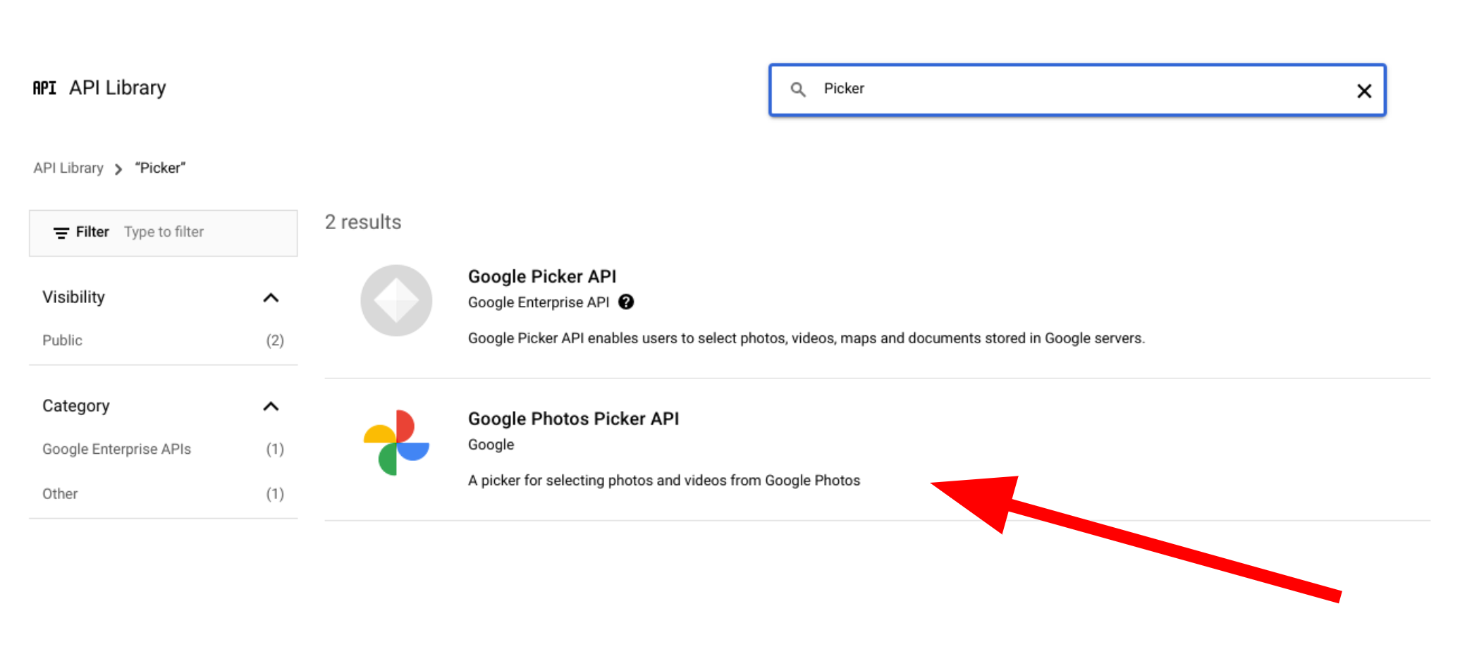 Google Cloud Console'daki seçici API'lerinin ekran görüntüsü