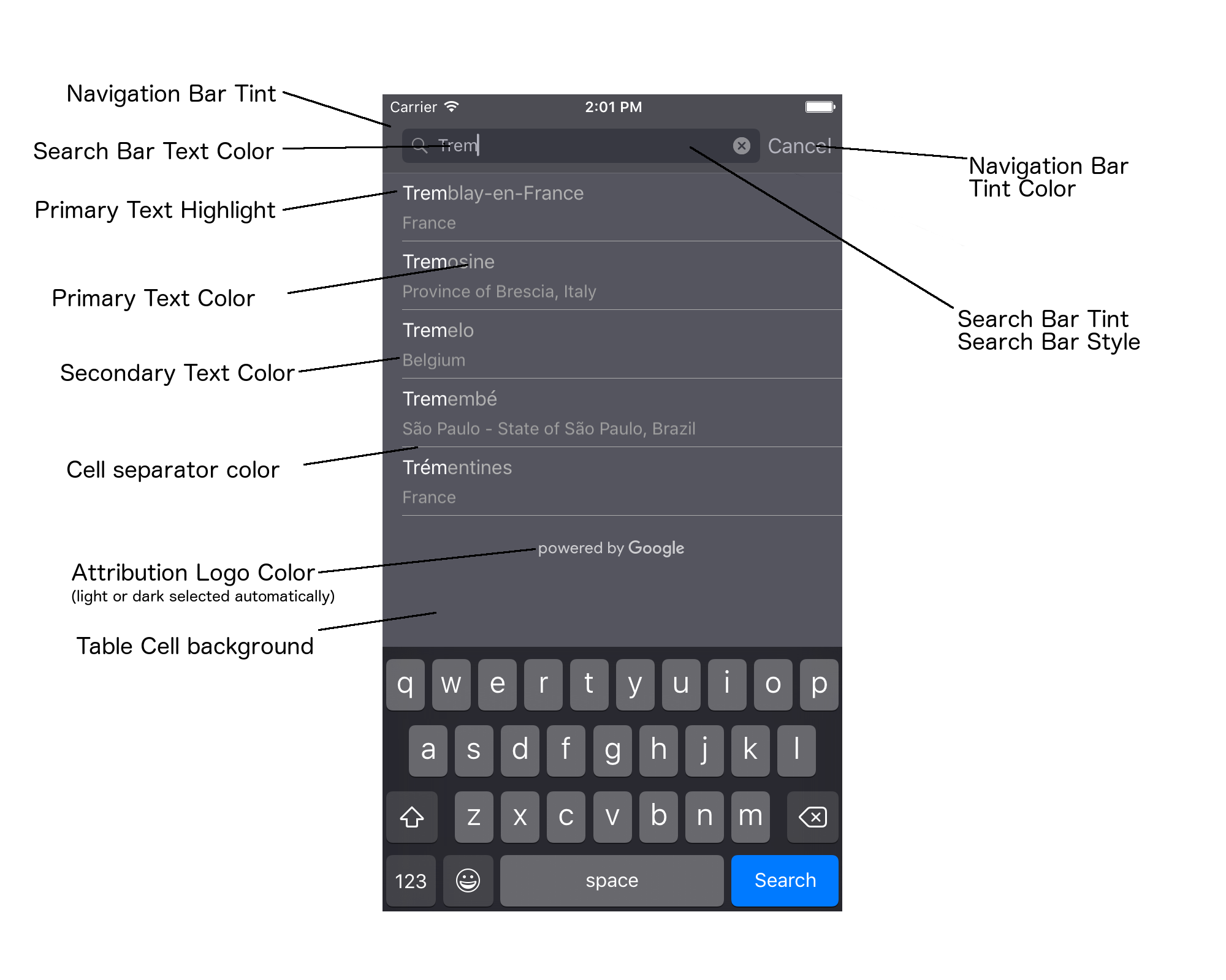 Warna kontrol UI Autocomplete