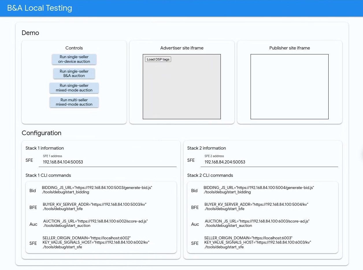 Capture d&#39;écran de l&#39;application de test locale consultée dans un navigateur