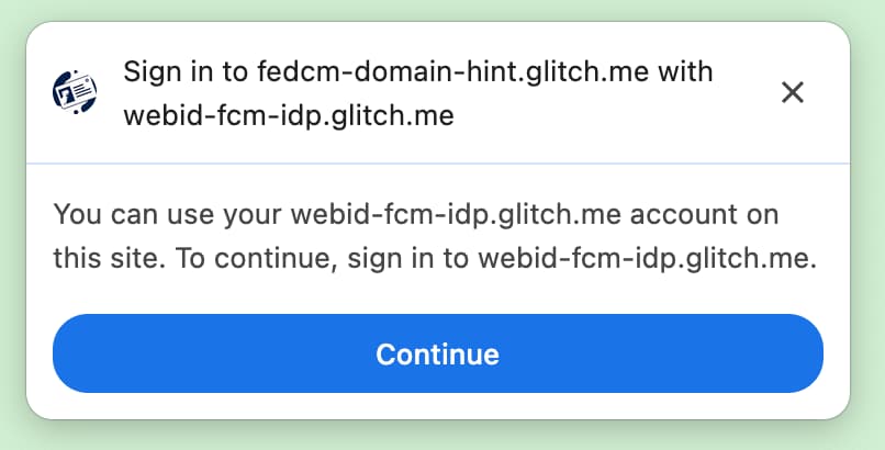 ตัวอย่างพรอมต์การเข้าสู่ระบบเมื่อไม่มีบัญชีที่ตรงกับ domainHint