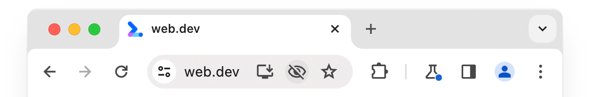 Na pasku adresu w Chrome widoczna jest ikona przekreślonego oka.