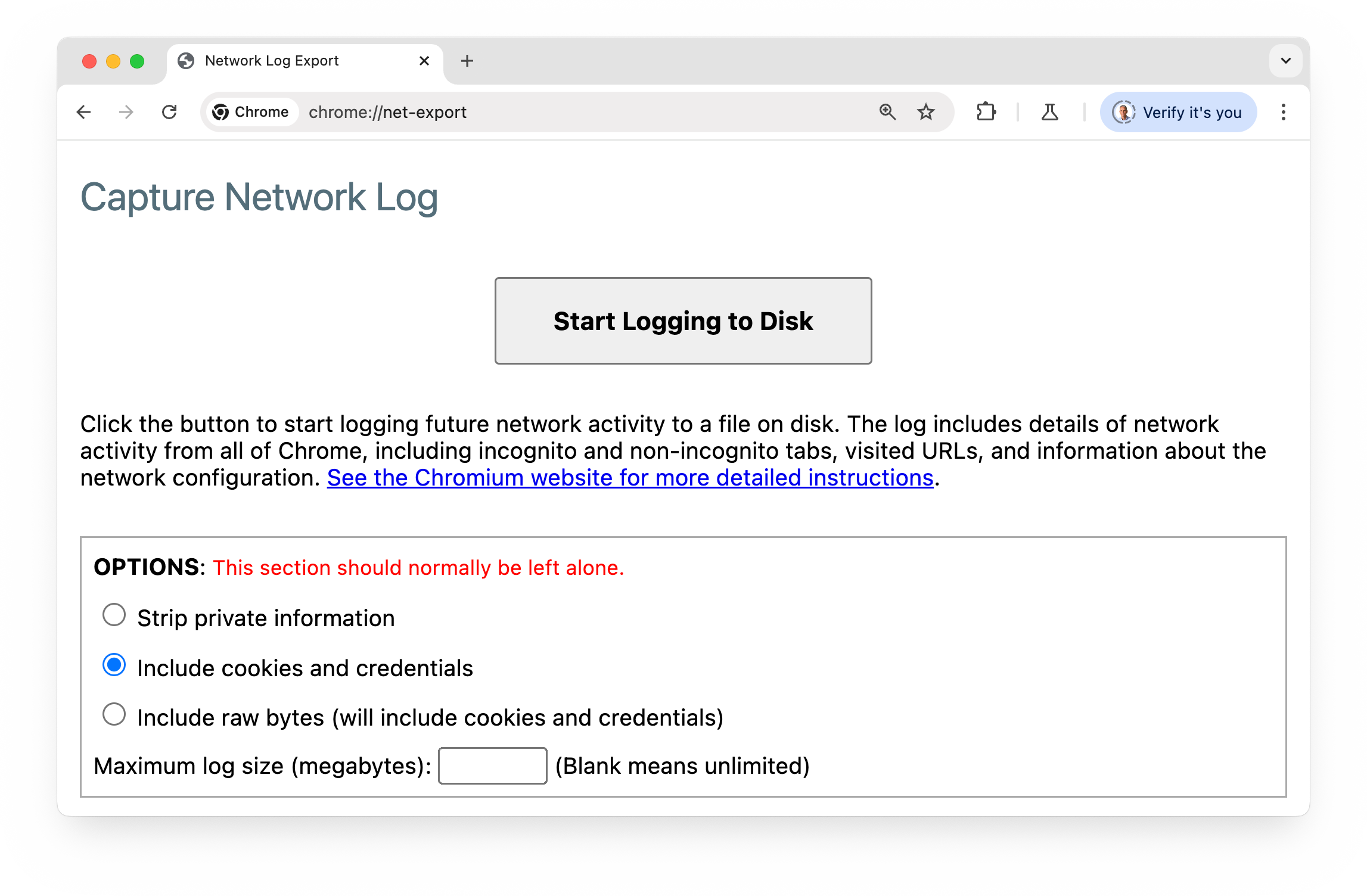 chrome://net-export sayfası