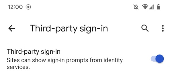 با تغییر وضعیت ورود شخص ثالث، FedCM را در تنظیمات Chrome در تلفن همراه فعال کنید