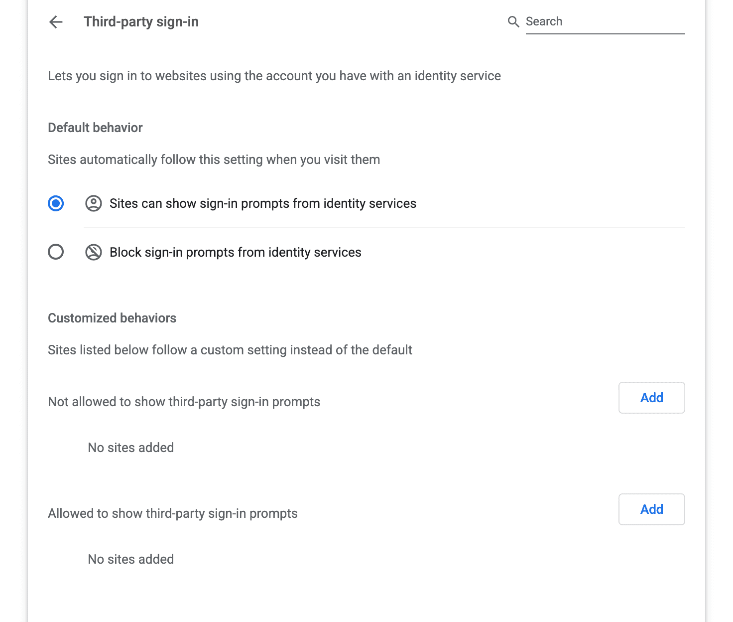 Aktivieren Sie FedCM in den Chrome-Einstellungen auf dem Computer, indem Sie die Option „Anmeldung in Drittanbieter-Apps und ‑Diensten“ aktivieren.