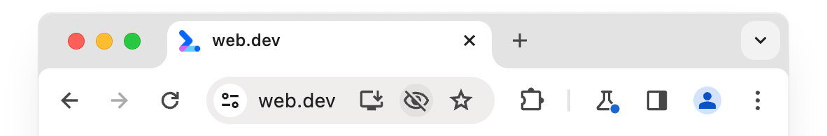 Address bar (omnibox) shown for the site web.dev, with the eye icon