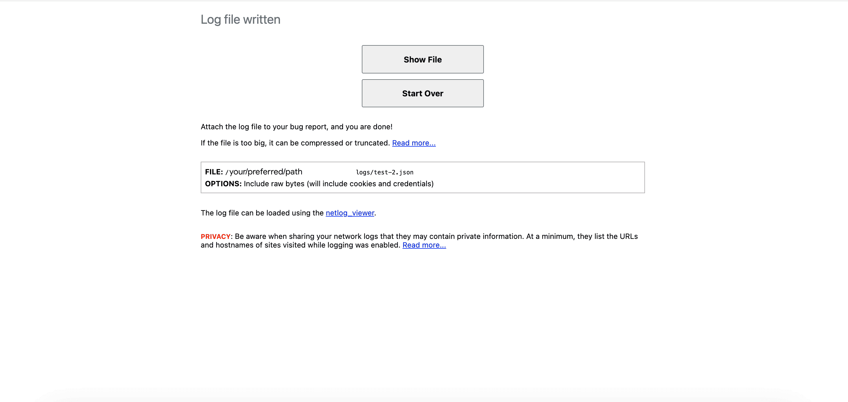 Net-export tool interface: The log file has been written, and the file path is displayed.