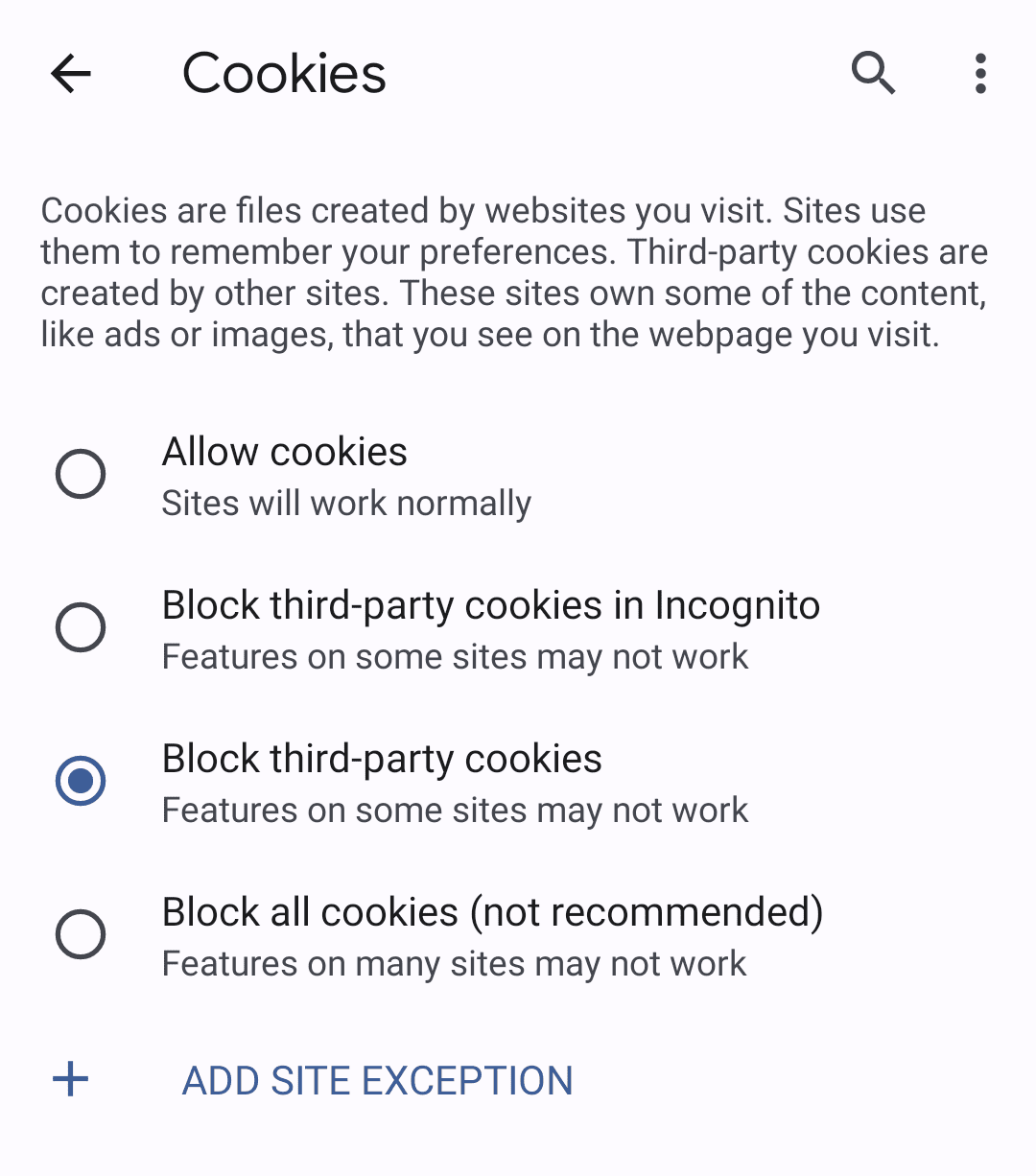 Simule a descontinuação de cookies de terceiros configurando o Chrome para bloqueá-los