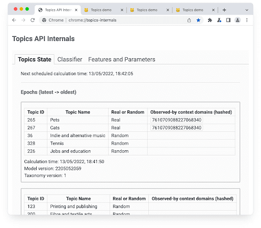 Conheça a API Topics em chrome://topics-internals.