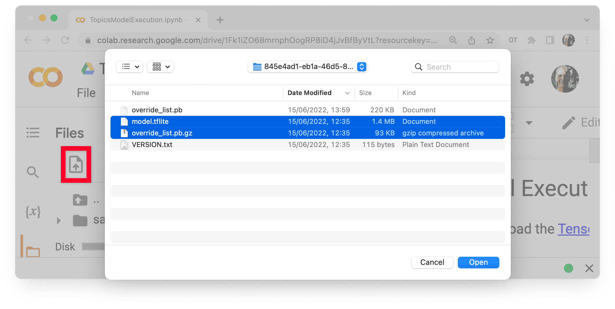 Importation de fichier Colab avec l&#39;API Topics.