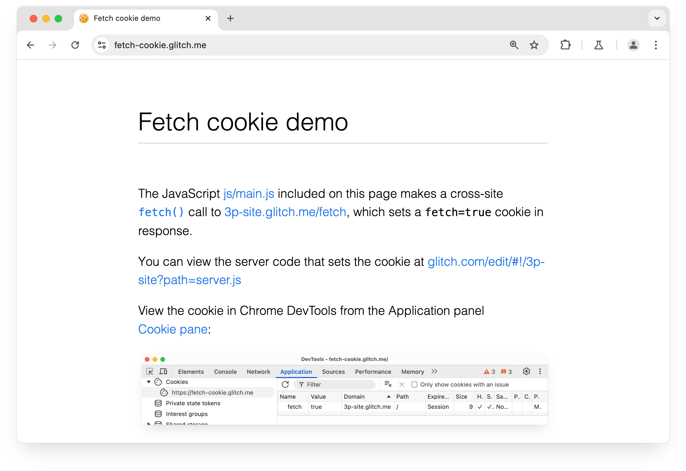 ক্রস-সাইট আনয়ন কুকি ডেমো: fetch-cookie.glitch.me