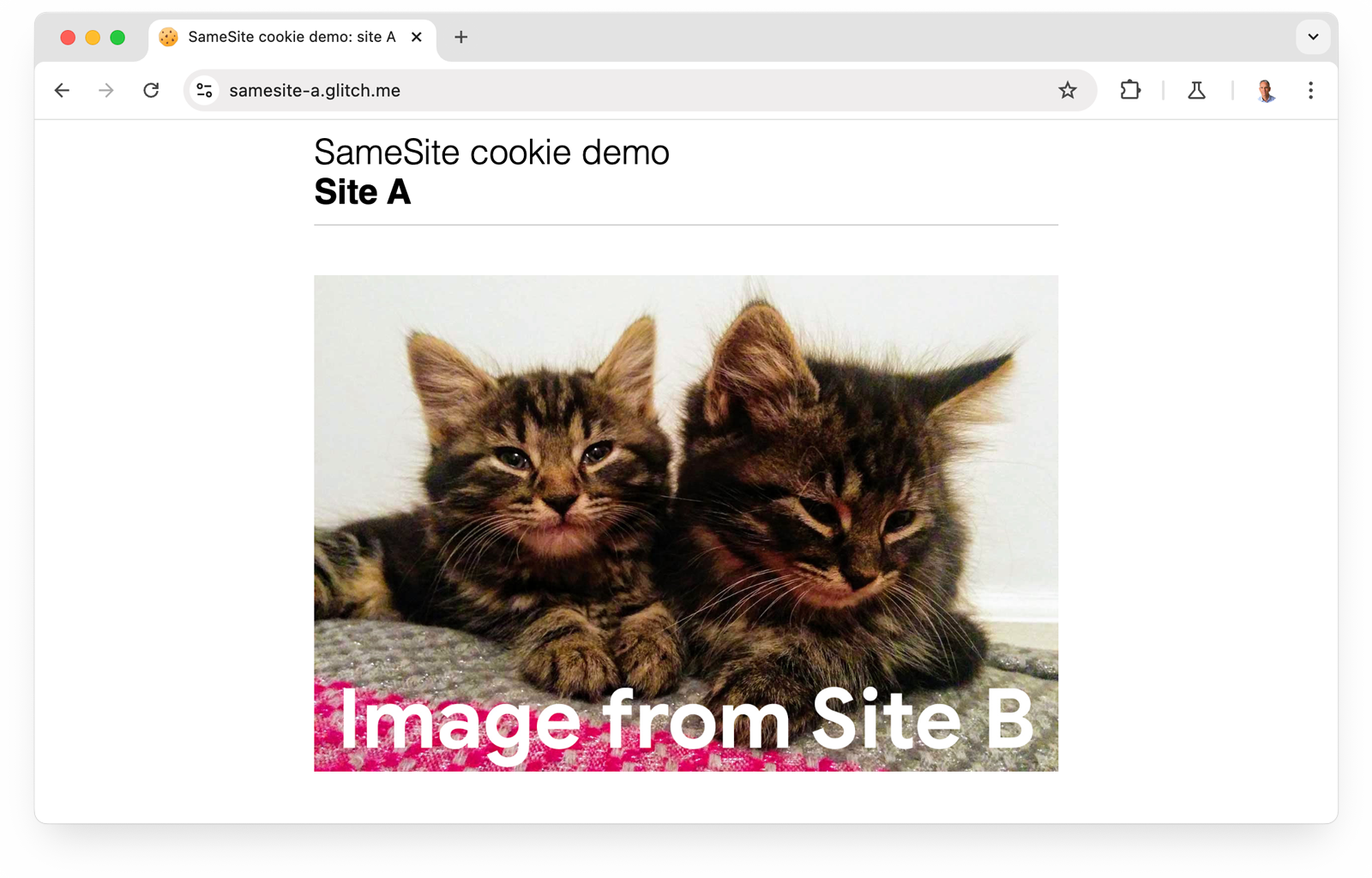Samesite cookie demo site samesite-a.glitch.me