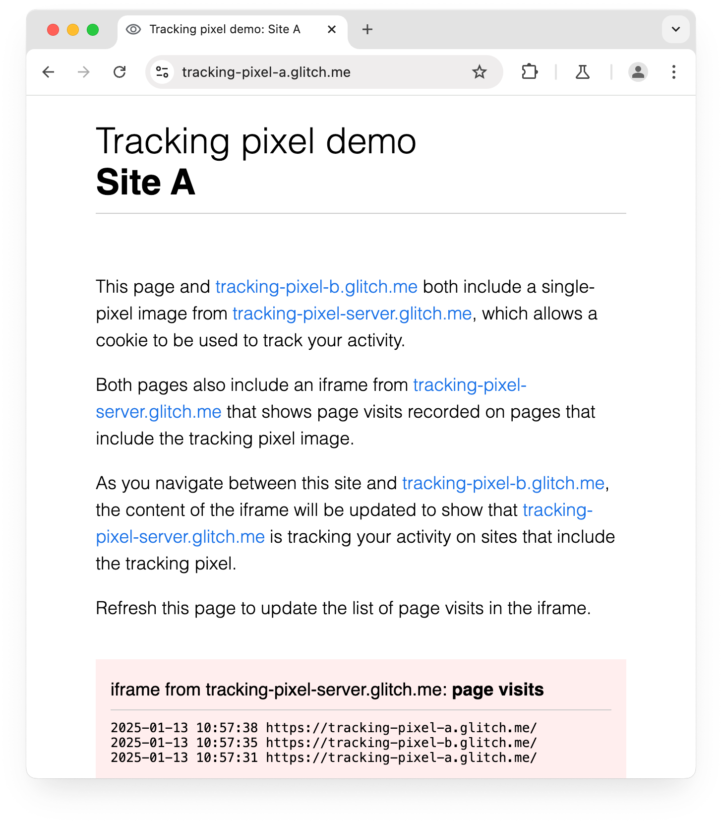 Демо-версия пикселя отслеживания: tracking-pixel-a.glitch.me