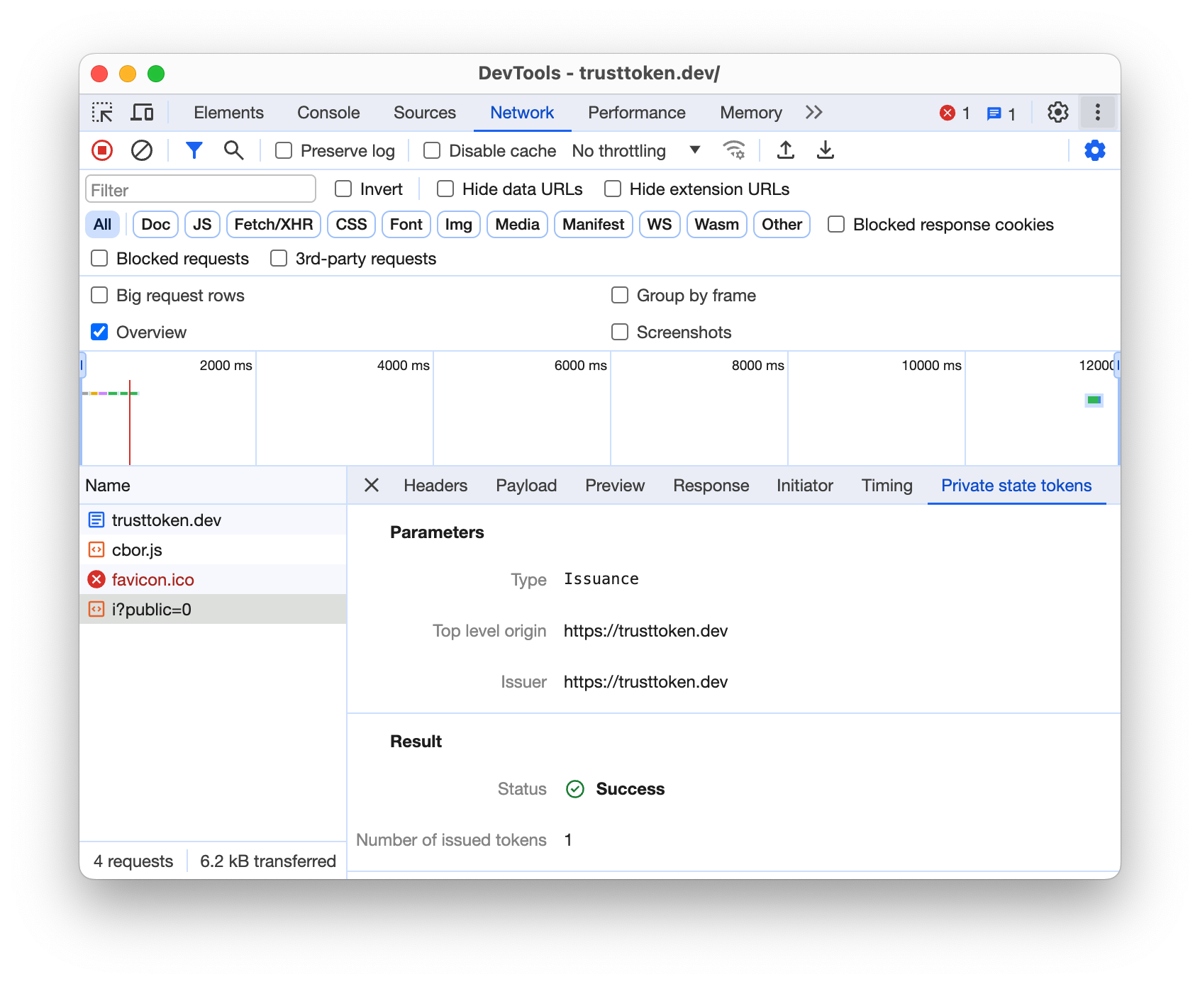 Inspection DevTools pour l&#39;onglet &quot;Network&quot; (Réseau).