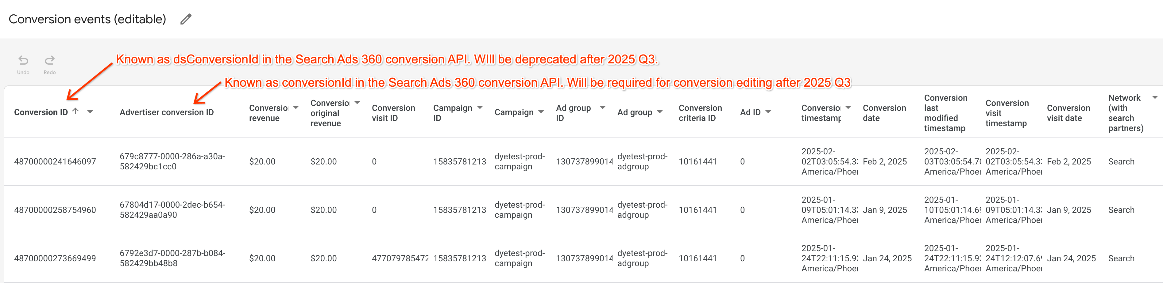 Conversion ID in SA360 reports
