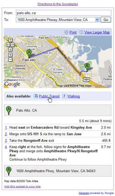walking and public transit directions in google friend connect direction gadget