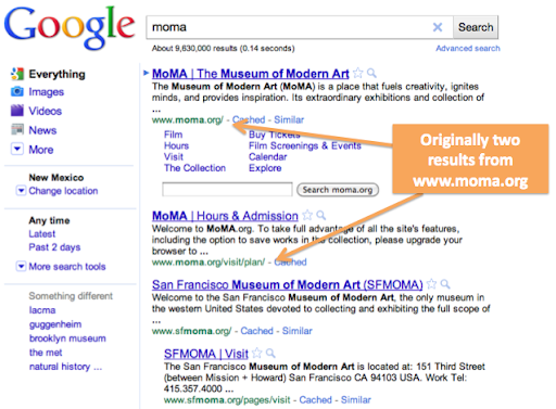 Search result page showing 2 results from the site of the Museum of Modern Art
