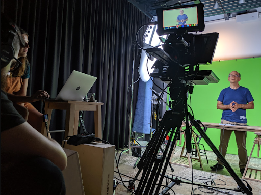 At Google, behind the scenes, during the recording of one of the episodes.