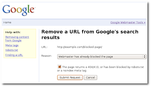 herramienta de eliminación de URL de Google