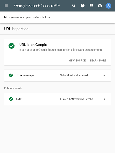 URL is indexed with valid AMP enhancement