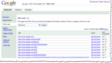 crawl report in the Google Sitemaps tool