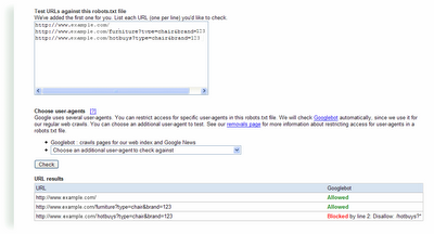 robots.txt tester feature in webmaster tools