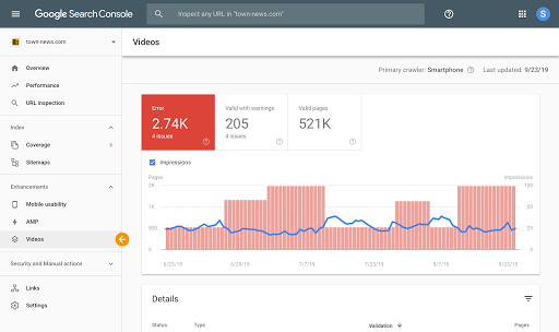the Search Console rich result report