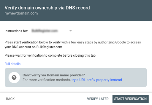 Процедура подтверждения права собственности с помощью записи DNS