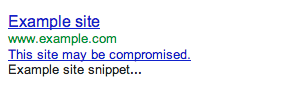 Example search result with the 'This site may be compromised' label