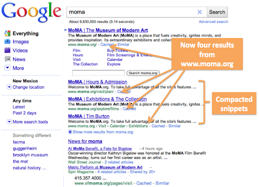 Search result page showing 4 results from the site of the Museum of Modern Art