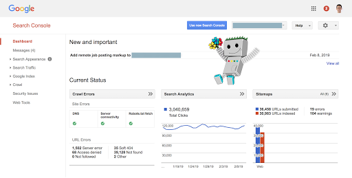 old Search Console dashboard