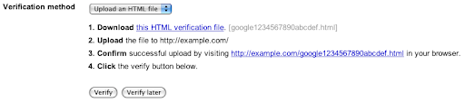 the verification function in webmaster tools