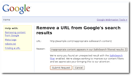 strumento per le rimozioni di safe search google