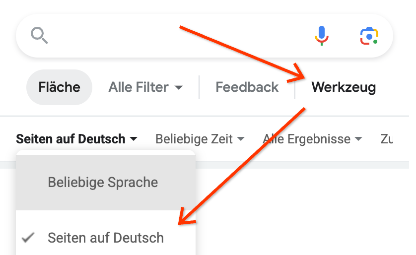 Screenshot showing the language settings in German