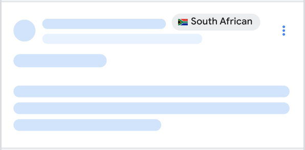 Insignia "De Sudáfrica" en un resultado de la Búsqueda de Google