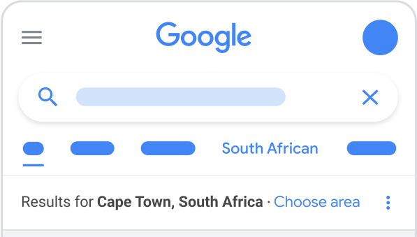 Ícone de refinamento "Sul-africano" na Pesquisa Google