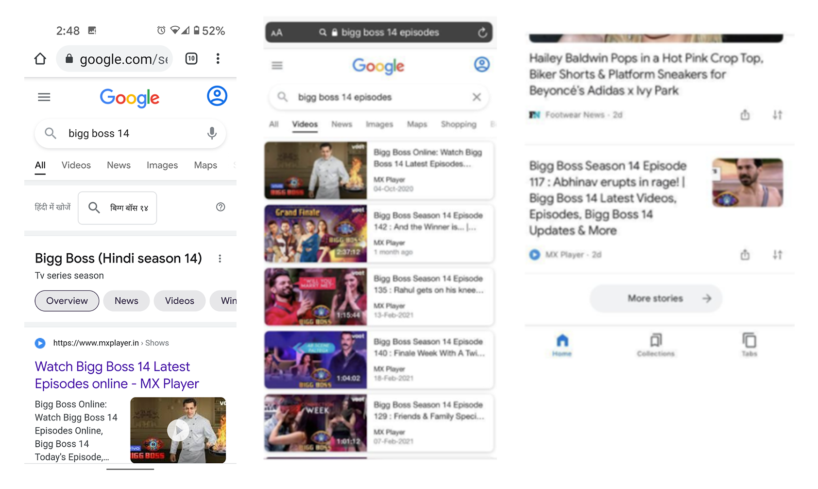 Vidéos dans la recherche sur le Web, dans l'onglet "Vidéo" et dans Discover