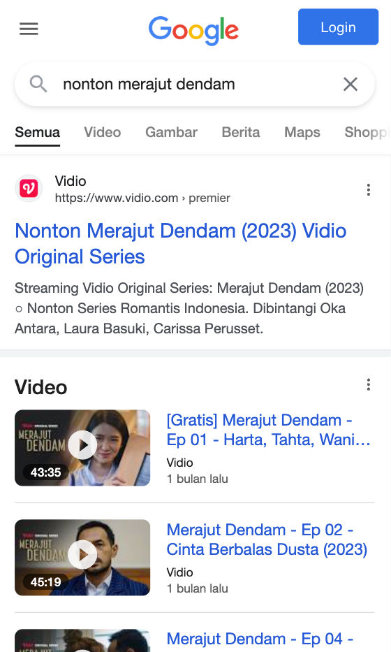 ‫Vidio في علامة تبويب "الكل" ضمن نتائج البحث على Google