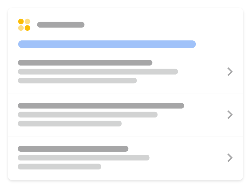 Ilustracja pokazująca, jak może się wyświetlać karuzela hosta z kursami w wyszukiwarce Google. Wyświetla 3 różne kursy z tej samej witryny w formacie karuzeli, które użytkownicy mogą przeglądać i wybierać